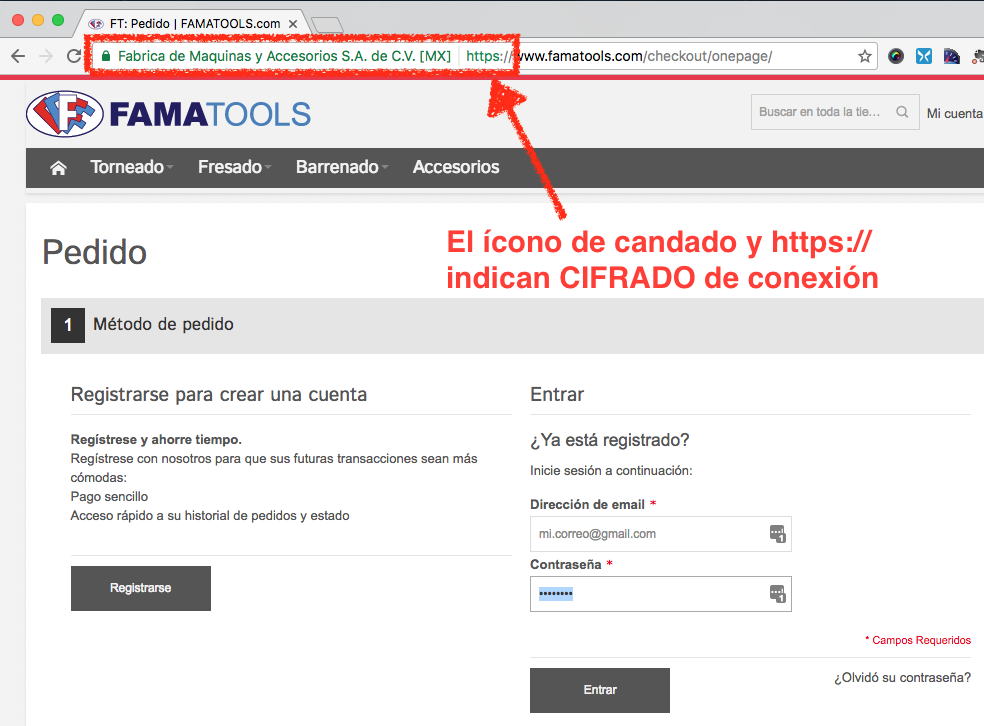 Conexión cifrada a los servidores de famatools.com